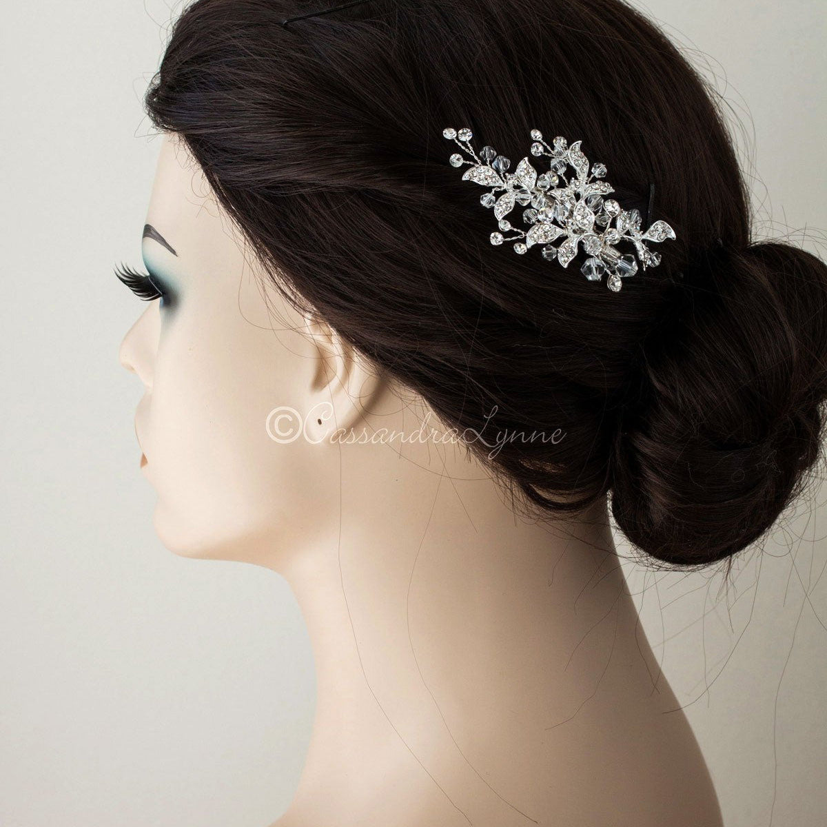 Crystal Bridal Hair Clip with Jeweled Leaves - Hair Clips - Cassandra Lynne