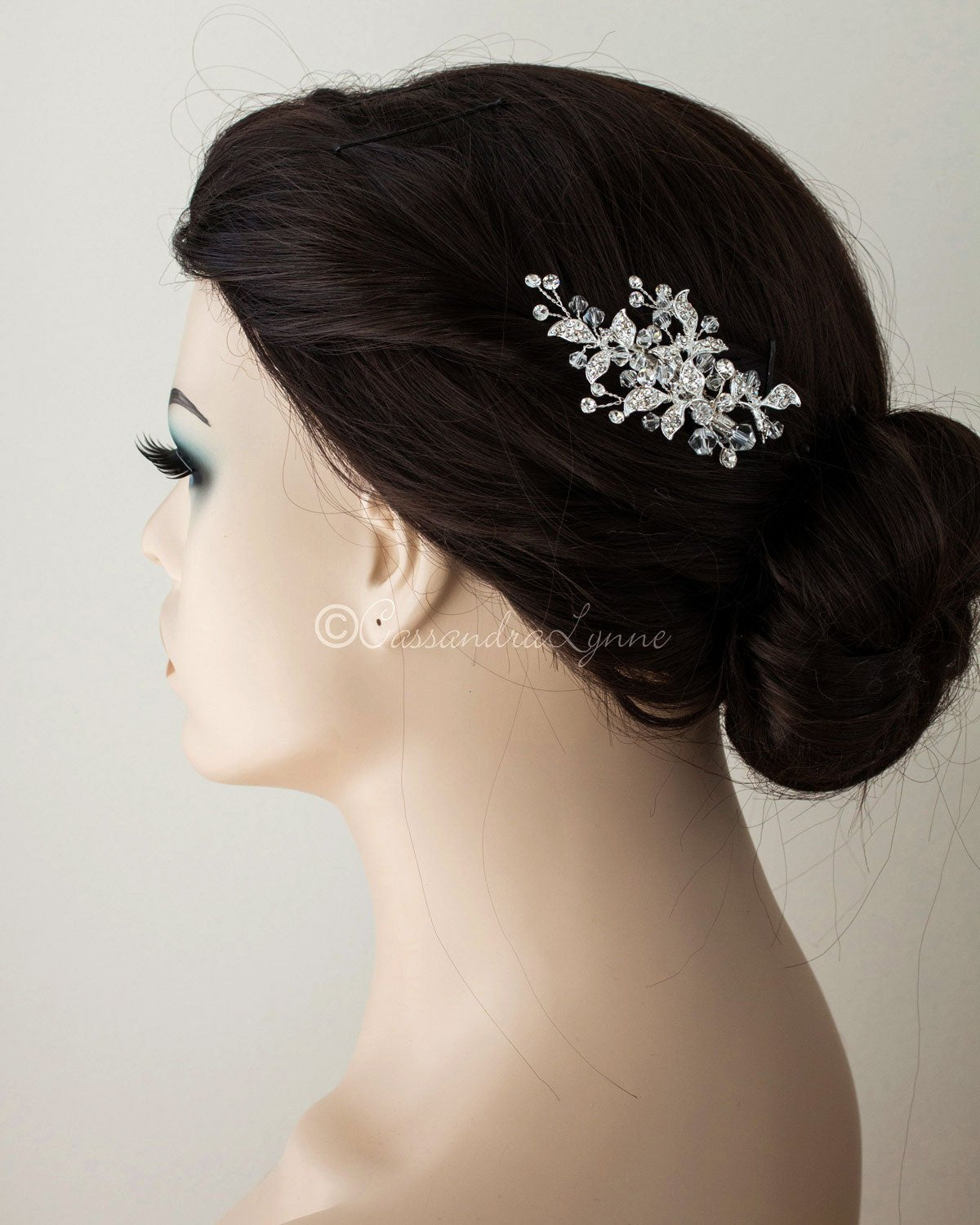 Crystal Bridal Hair Clip with Jeweled Leaves - Hair Clips - Cassandra Lynne