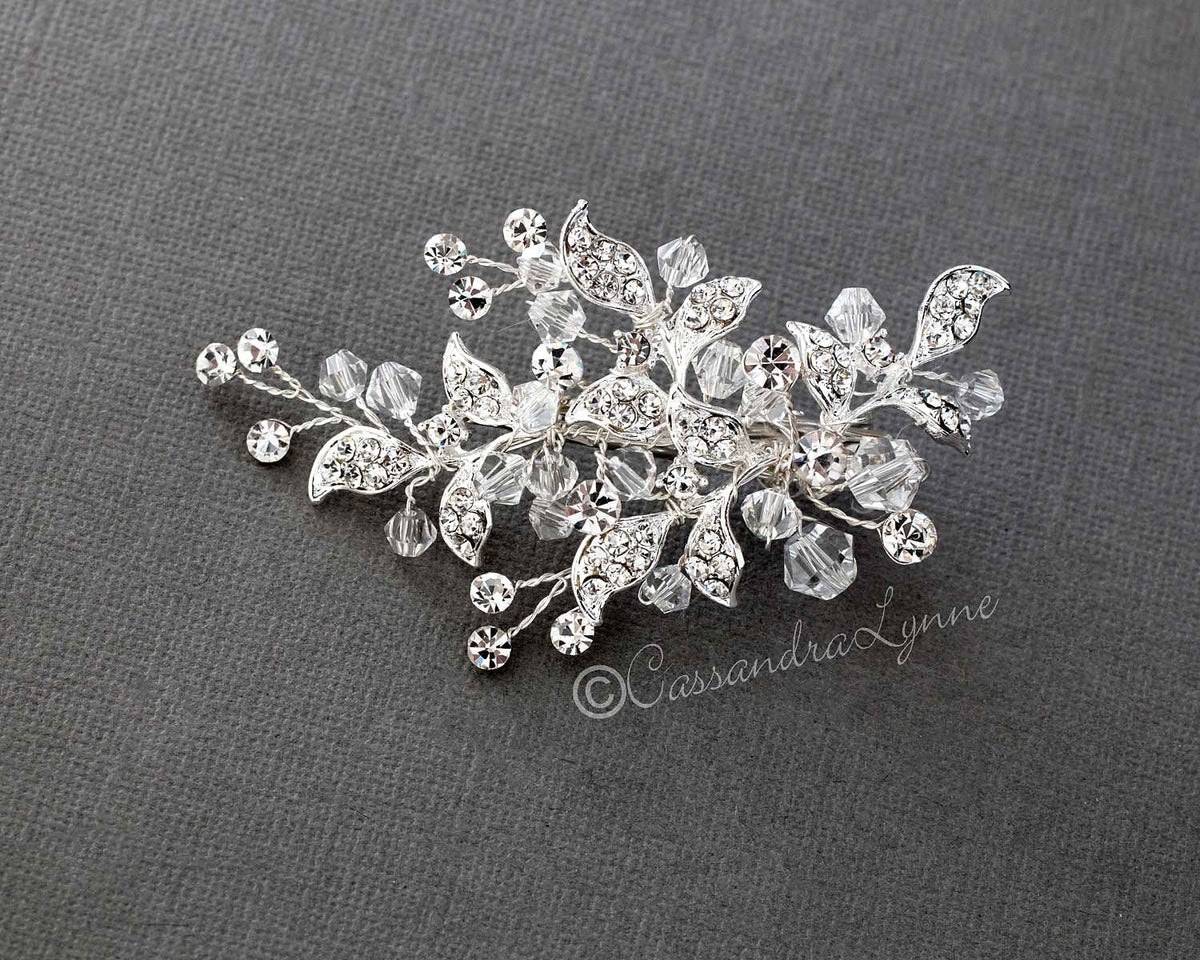 Crystal Bridal Hair Clip with Jeweled Leaves - Hair Clips - Cassandra Lynne
