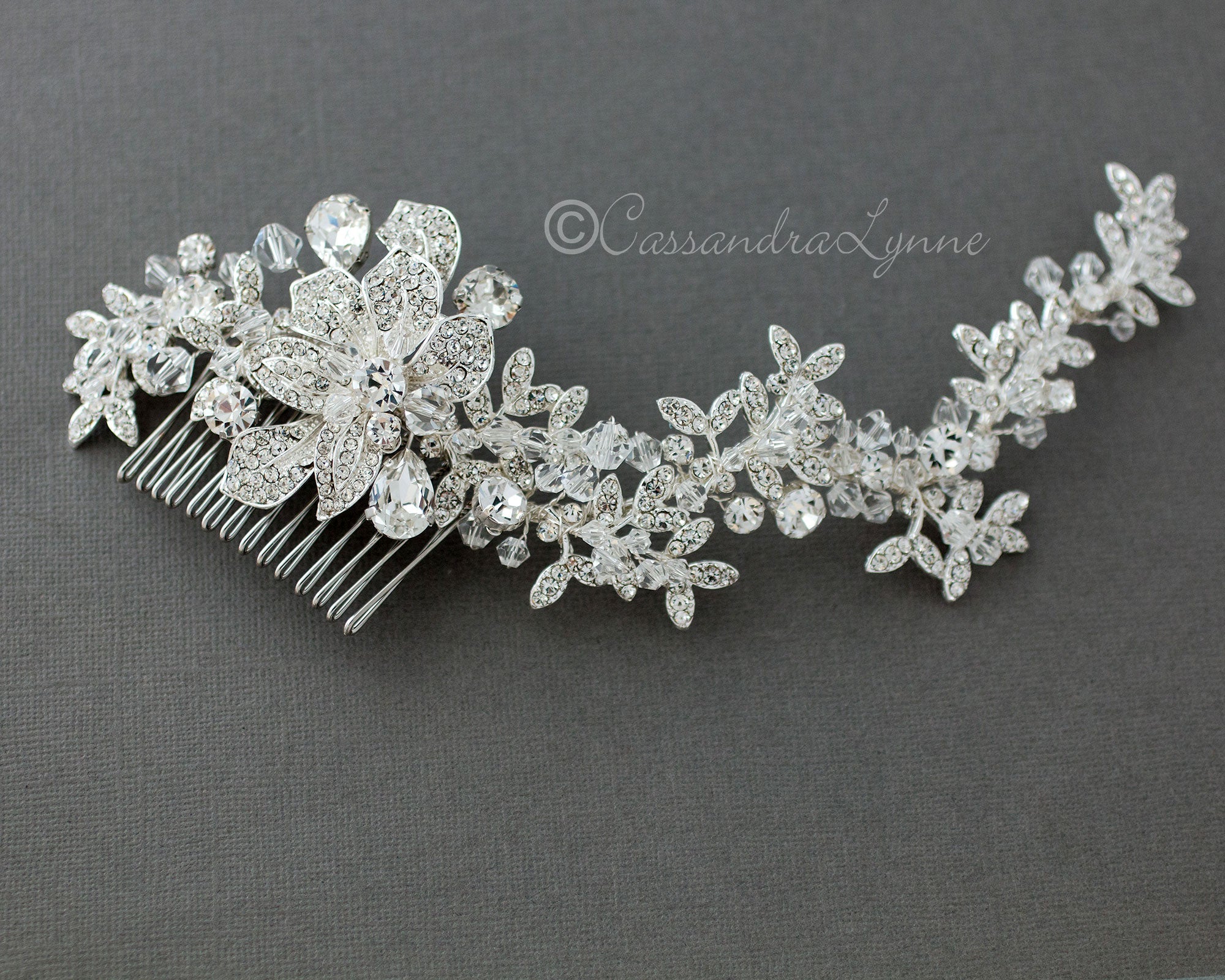 Crystal Bridal Hair Comb in a Rhinestone Vine Design - Cassandra Lynne
