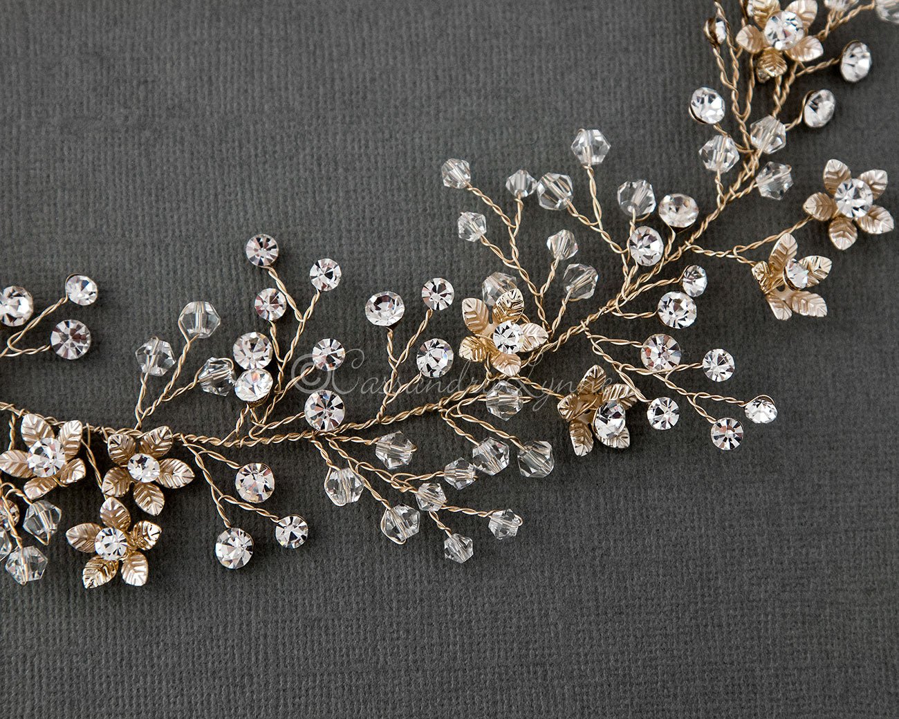 Crystal Bridal Hair Wrap with Flowers Gold