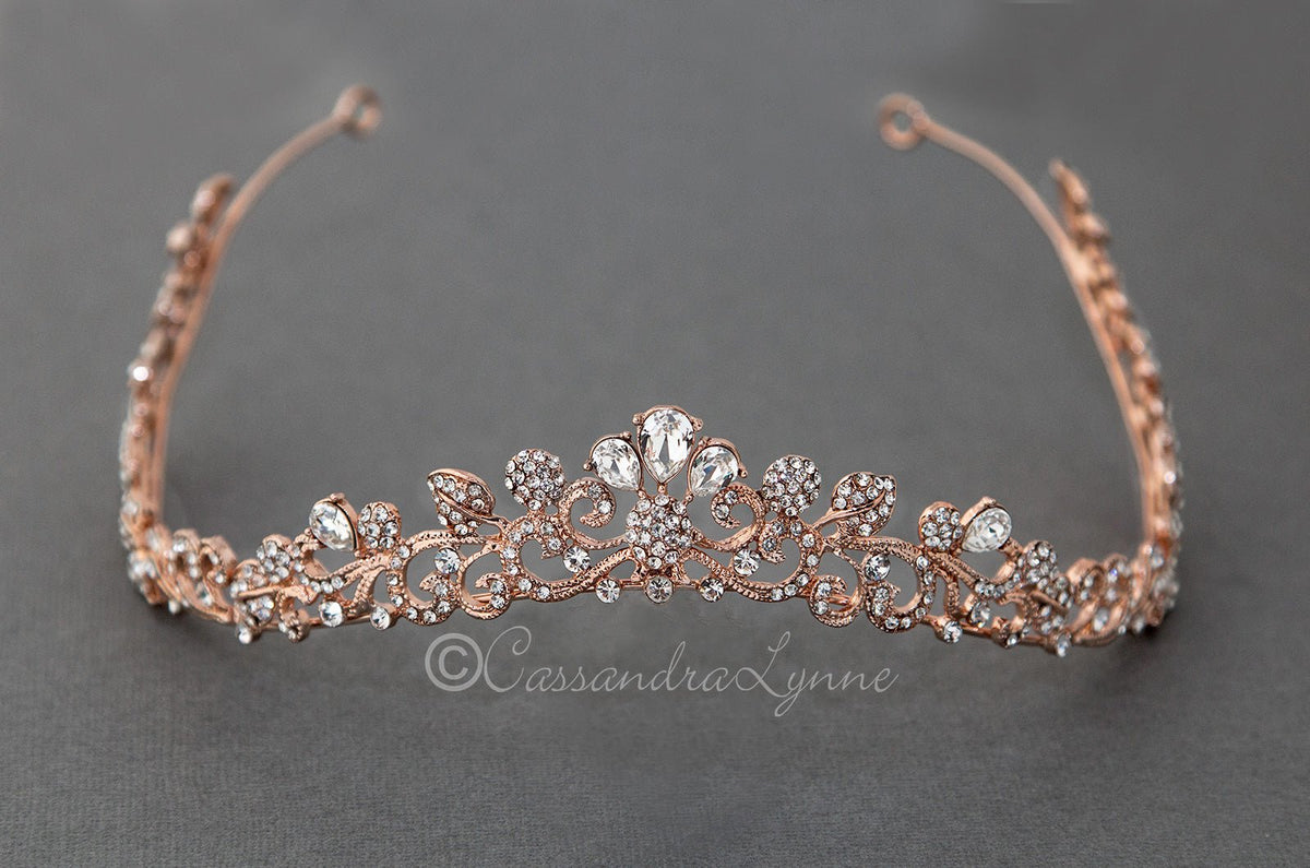 Crystal Contour Wedding Tiara in Rose Gold or Silver 