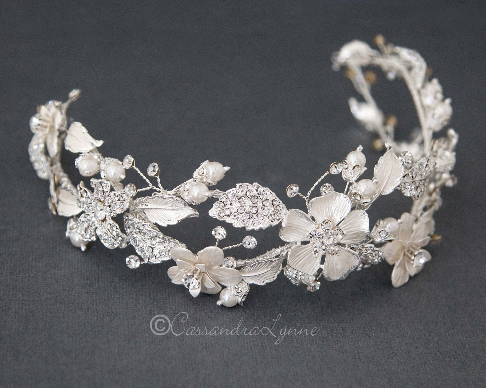Crystal Flowers Bridal Headband - Headband - Cassandra Lynne