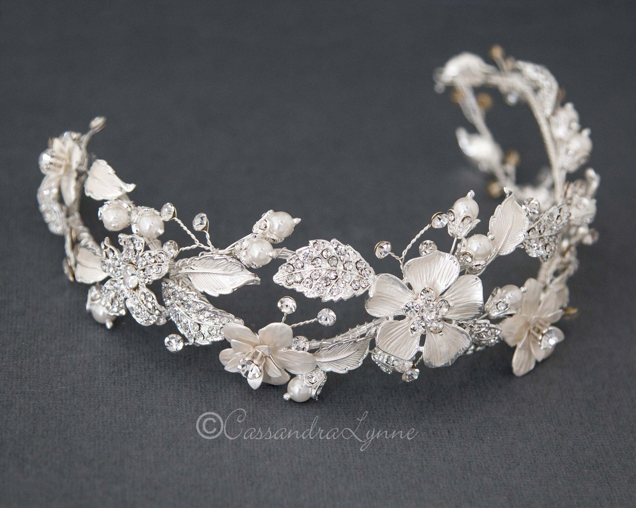 Crystal Flowers Bridal Headband - Headband - Cassandra Lynne