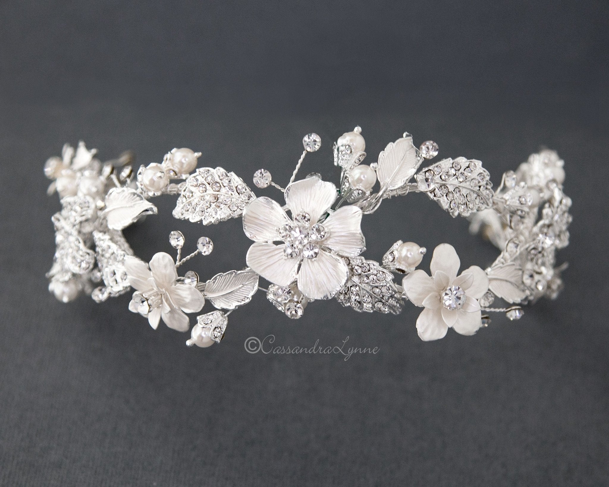 Crystal Flowers Bridal Headband - Headband - Cassandra Lynne