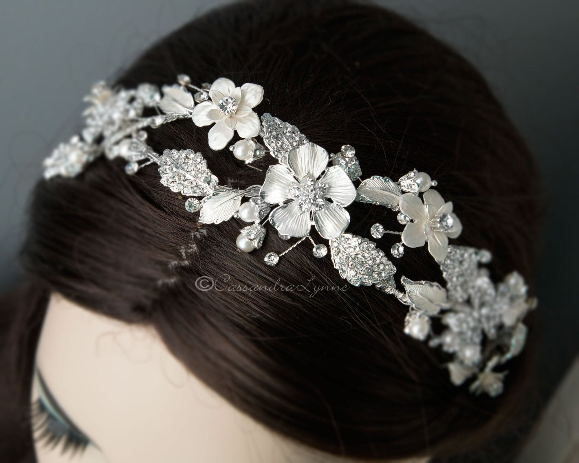 Crystal Flowers Bridal Headband - Headband - Cassandra Lynne