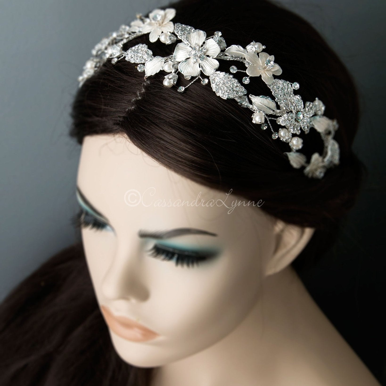Crystal Flowers Bridal Headband - Headband - Cassandra Lynne