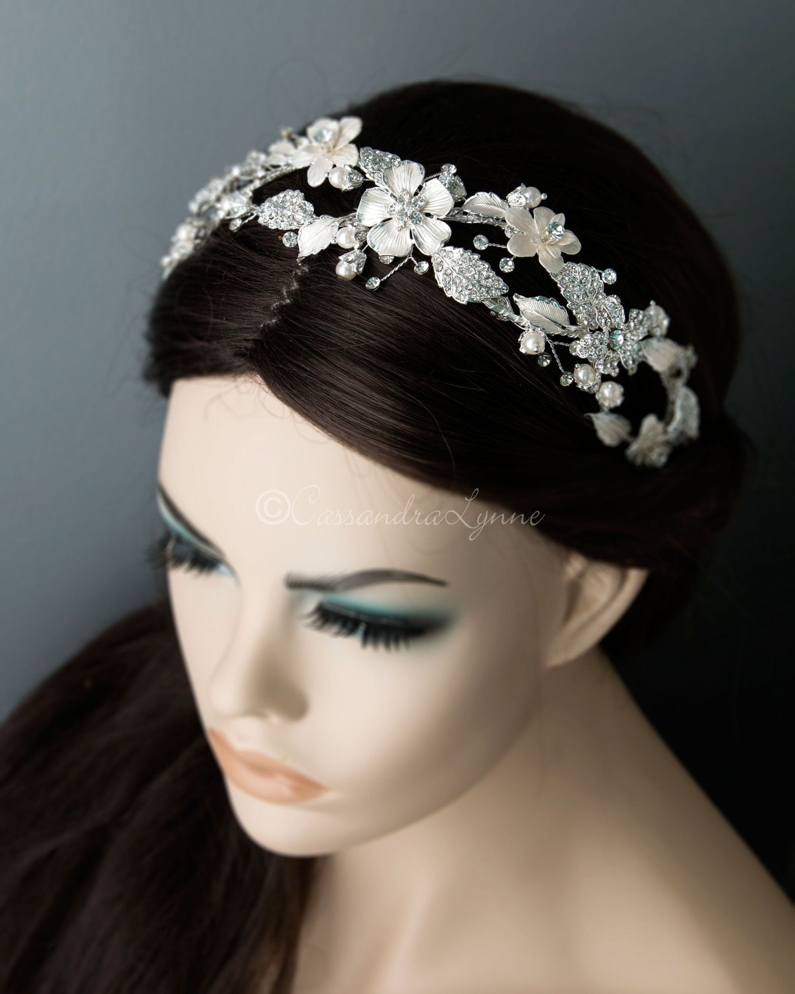 Crystal Flowers Bridal Headband - Headband - Cassandra Lynne