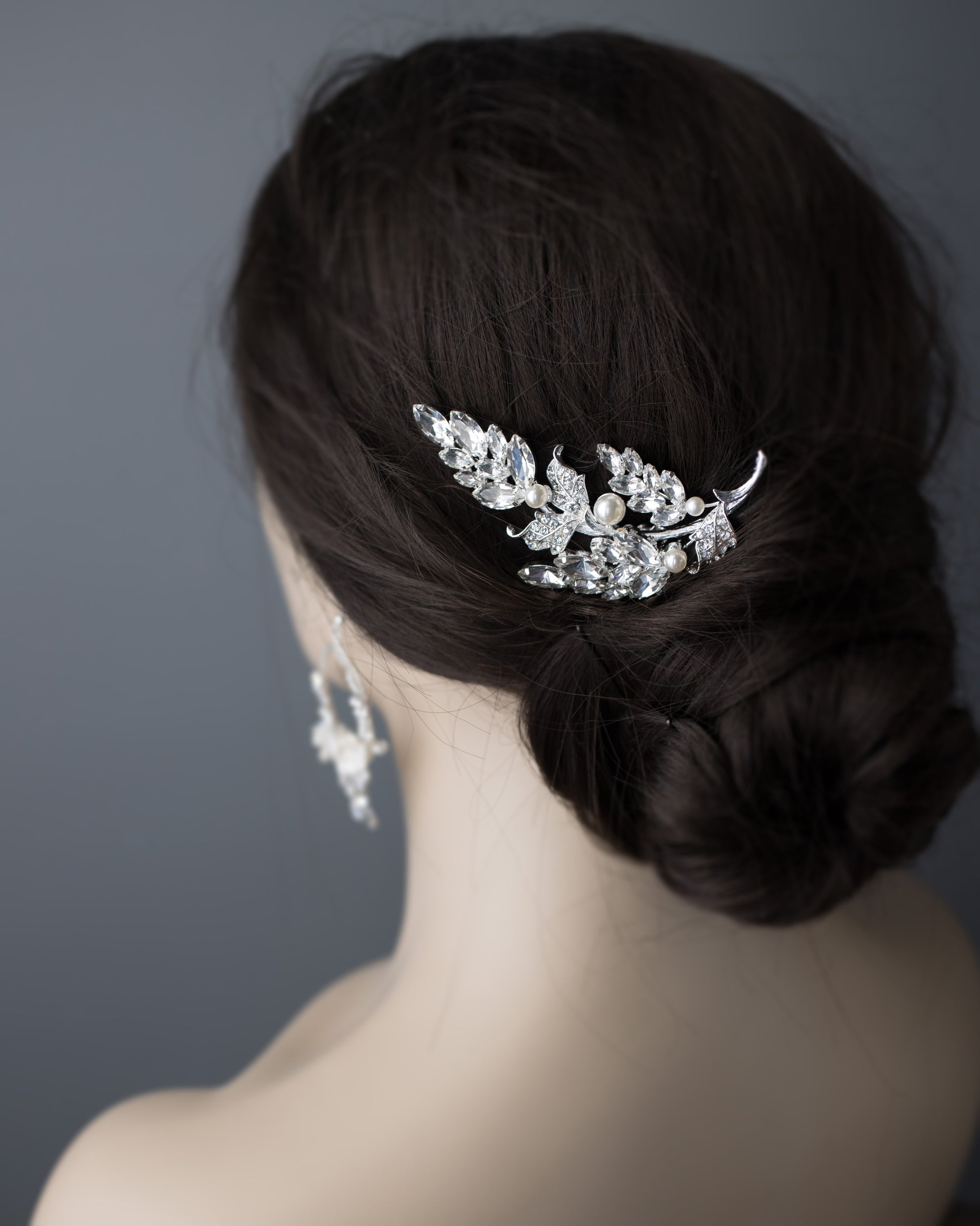 Hair Comb with Crystal Leaves and Pearls - Cassandra Lynne