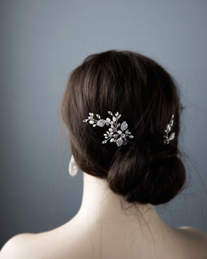 Crystal Leaves and Pearls Hair Pin Set - Cassandra Lynne