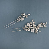 Crystal Leaves and Pearls Hair Pin Set - Hair Pins - Cassandra Lynne