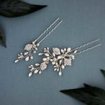 Crystal Leaves and Pearls Hair Pin Set - Hair Pins - Cassandra Lynne