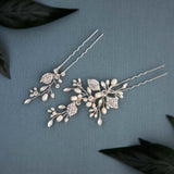 Crystal Leaves and Pearls Hair Pin Set - Hair Pins - Cassandra Lynne