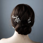 Crystal Leaves and Pearls Hair Pin Set - Hair Pins - Cassandra Lynne