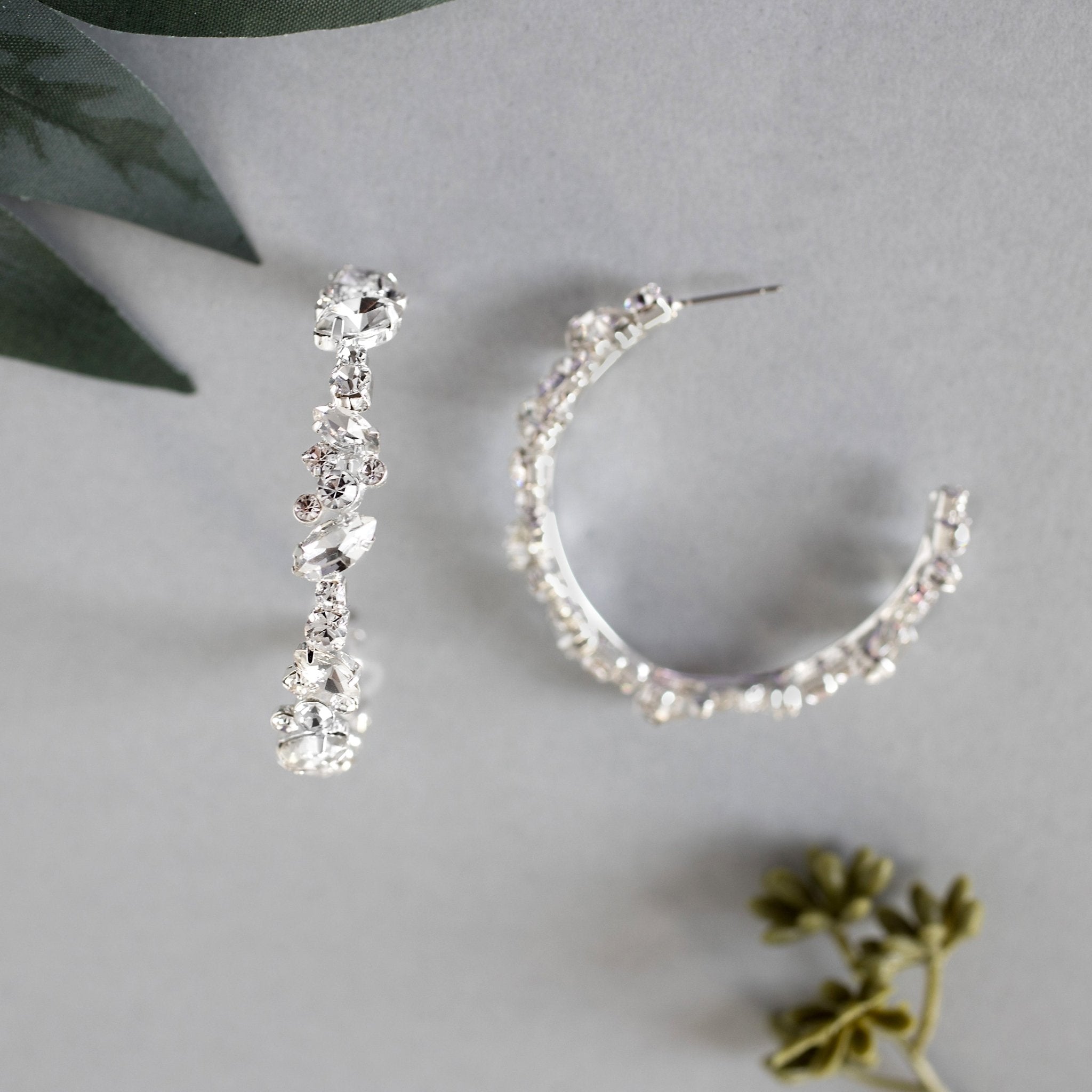 Crystal Pear and Flower Hoop Earrings - Earrings - Cassandra Lynne