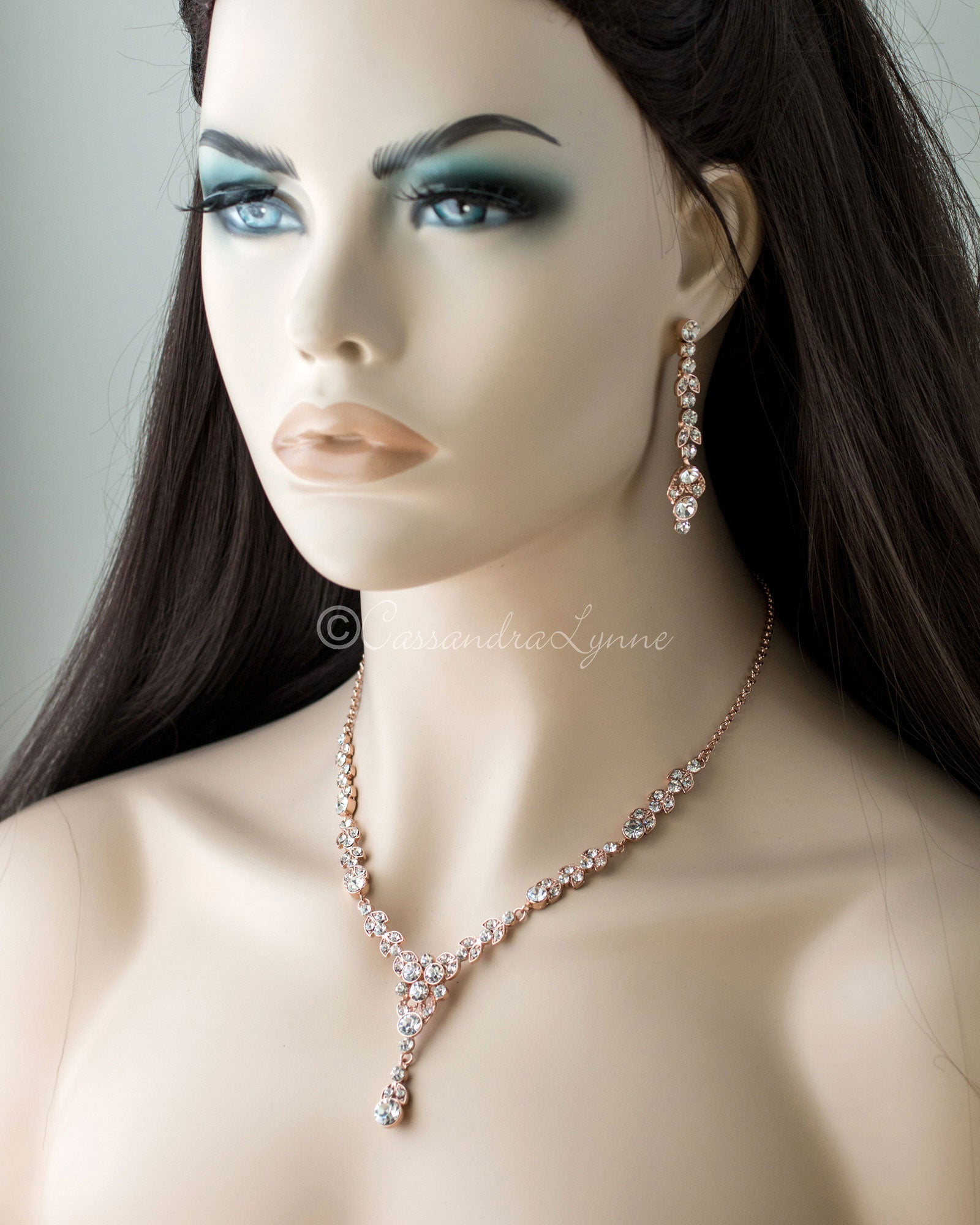 Rose Gold Bridal Necklace Set of Pear Crystals - Cassandra Lynne