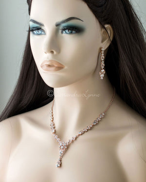 Crystal Rose Gold Y Bridal Necklace Set