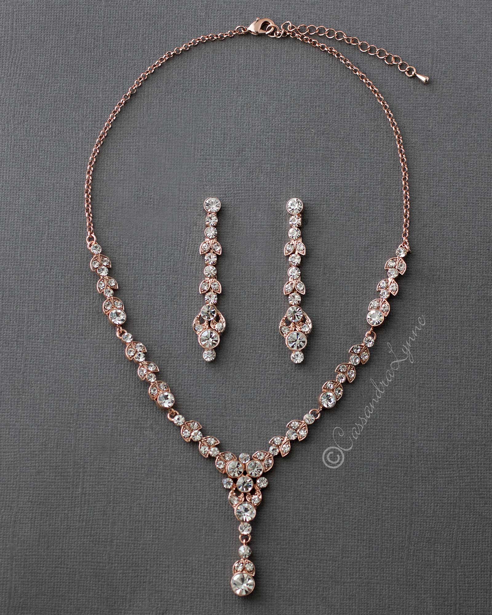 Crystal Rose Gold Y Bridal Necklace Set - Cassandra Lynne
