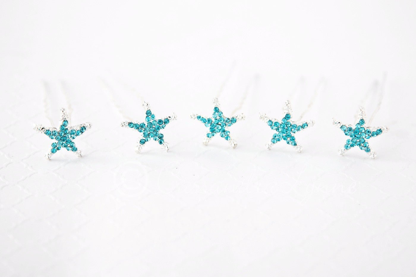 Crystal Starfish Hair Pins Silver and Aqua - Hair Pins - Cassandra Lynne
