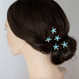 Crystal Starfish Hair Pins Silver and Aqua - Hair Pins - Cassandra Lynne