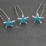 Crystal Starfish Hair Pins Silver and Aqua - Hair Pins - Cassandra Lynne