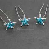 Crystal Starfish Hair Pins Silver and Aqua - Hair Pins - Cassandra Lynne