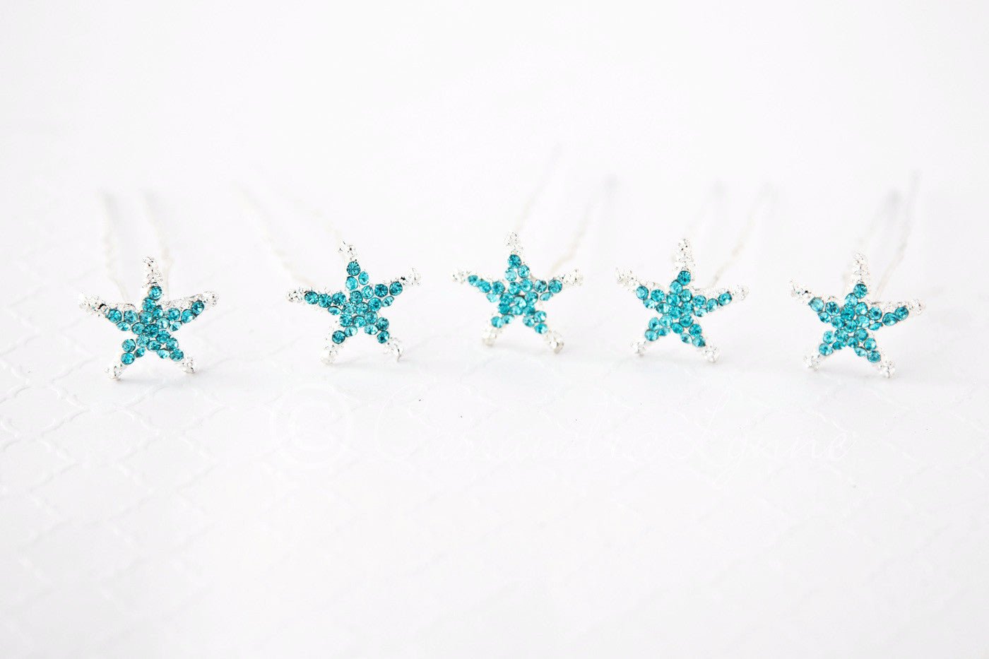 Crystal Starfish Hair Pins Silver and Aqua - Cassandra Lynne