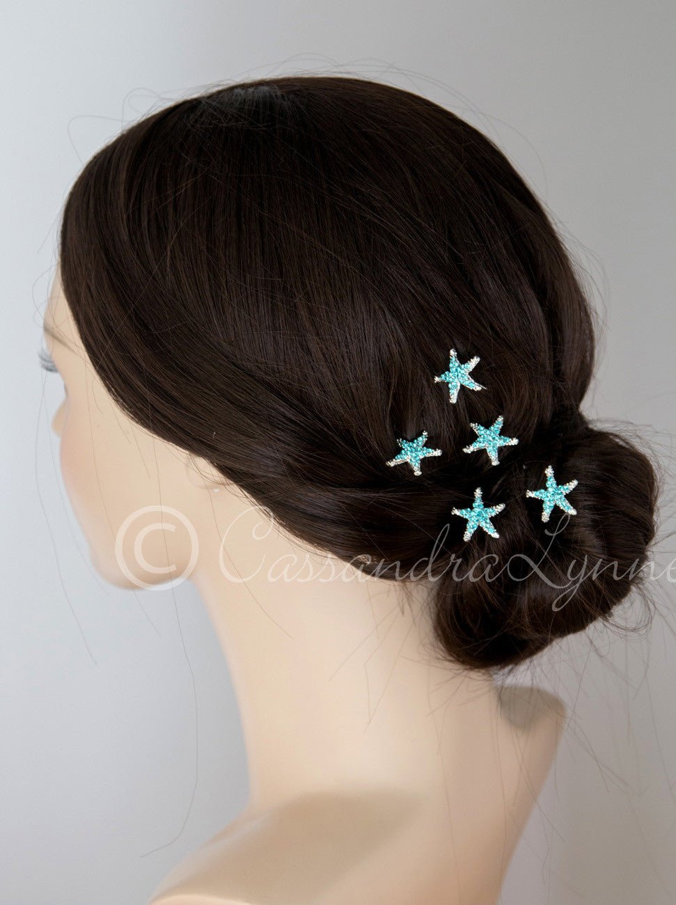 Crystal Starfish Hair Pins Silver and Aqua - Cassandra Lynne