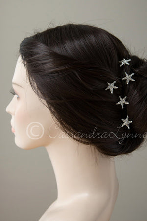 Crystal Starfish Hair Pins Silver
