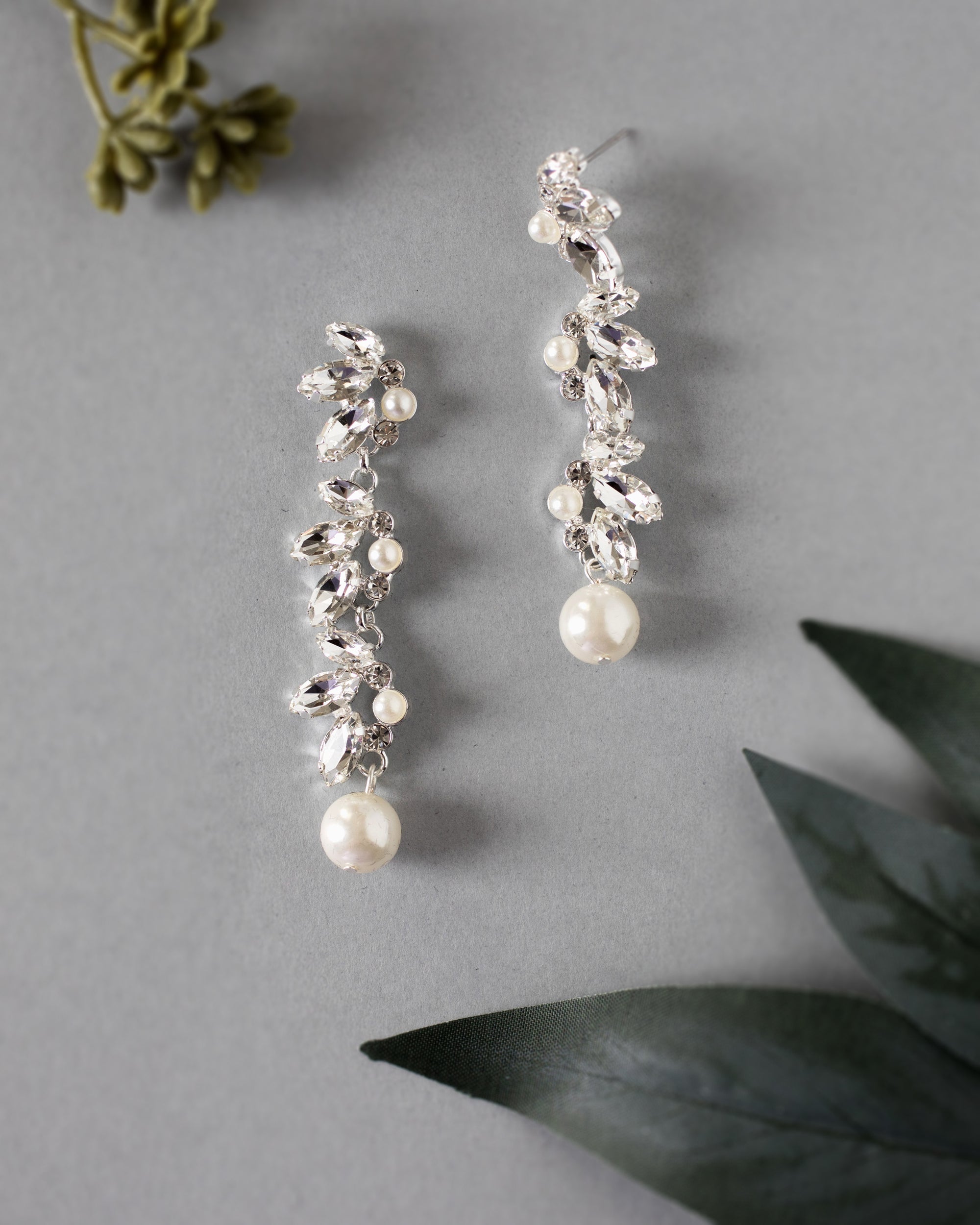 Marquise Crystal Drop Earrings with Pearls