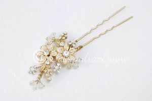 Crystal Wedding Hair Pin with Beaded Flowers