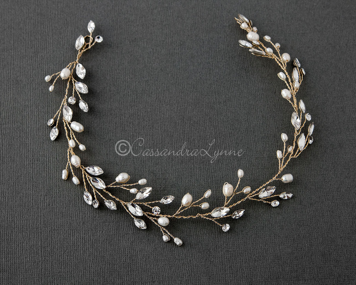 Crystal Wedding Hair Vine with Pearls - Hair Vine - Cassandra Lynne