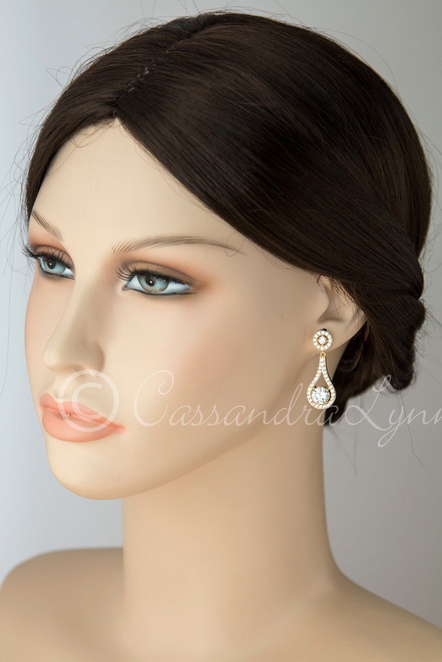 Cubic Zirconia Drop Earrings Teardrop Shaped - Earrings - Cassandra Lynne