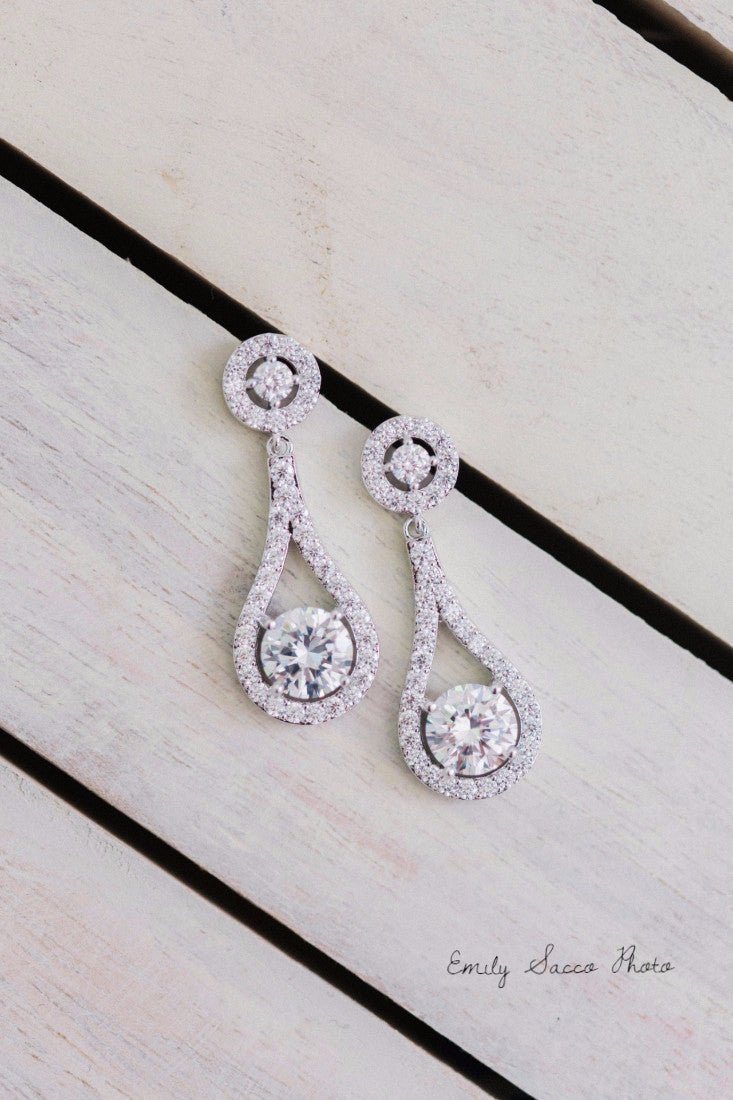 Cubic Zirconia Drop Earrings Teardrop Shaped - Earrings - Cassandra Lynne