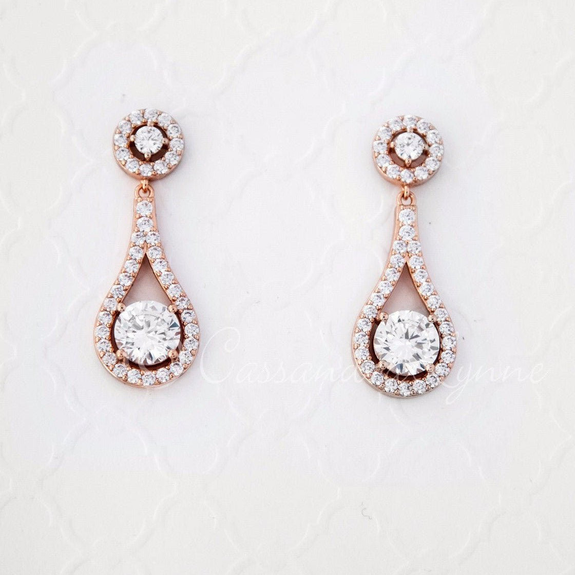 Cubic Zirconia Drop Earrings Teardrop Shaped - Earrings - Cassandra Lynne
