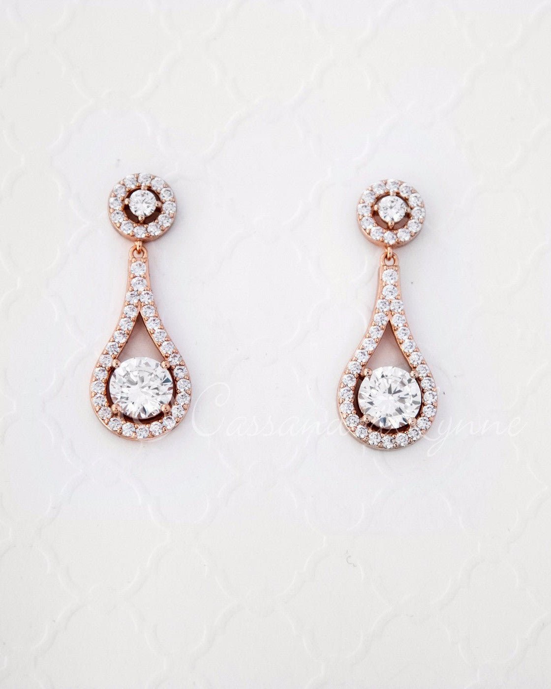 Cubic Zirconia Drop Earrings Teardrop Shaped - Earrings - Cassandra Lynne
