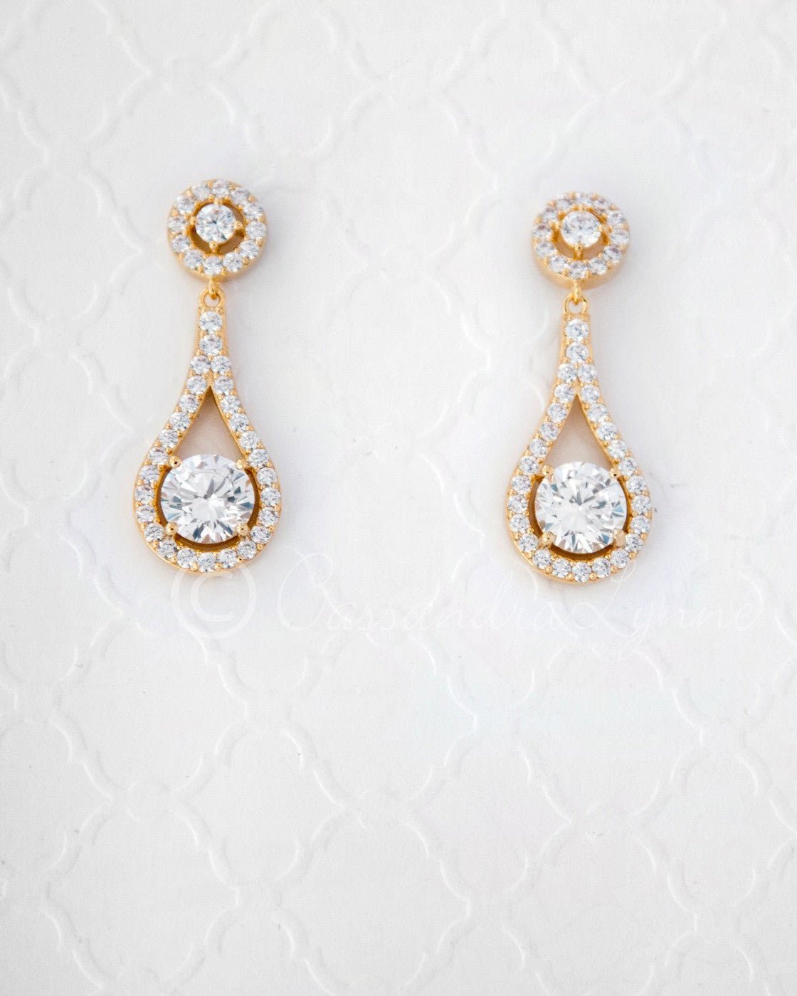 Cubic Zirconia Drop Earrings Teardrop Shaped - Earrings - Cassandra Lynne