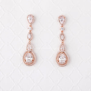 Cubic Zirconia Earrings Pave Teardrop and Marquise Stones Rose Gold