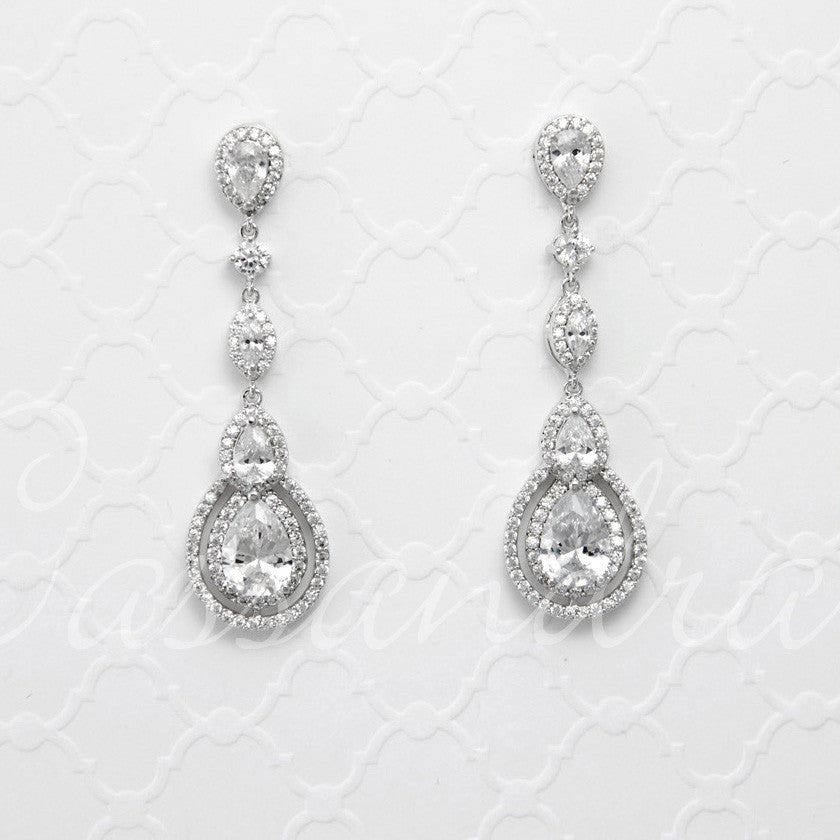 Cubic Zirconia Earrings Pave Teardrop and Marquise Stones