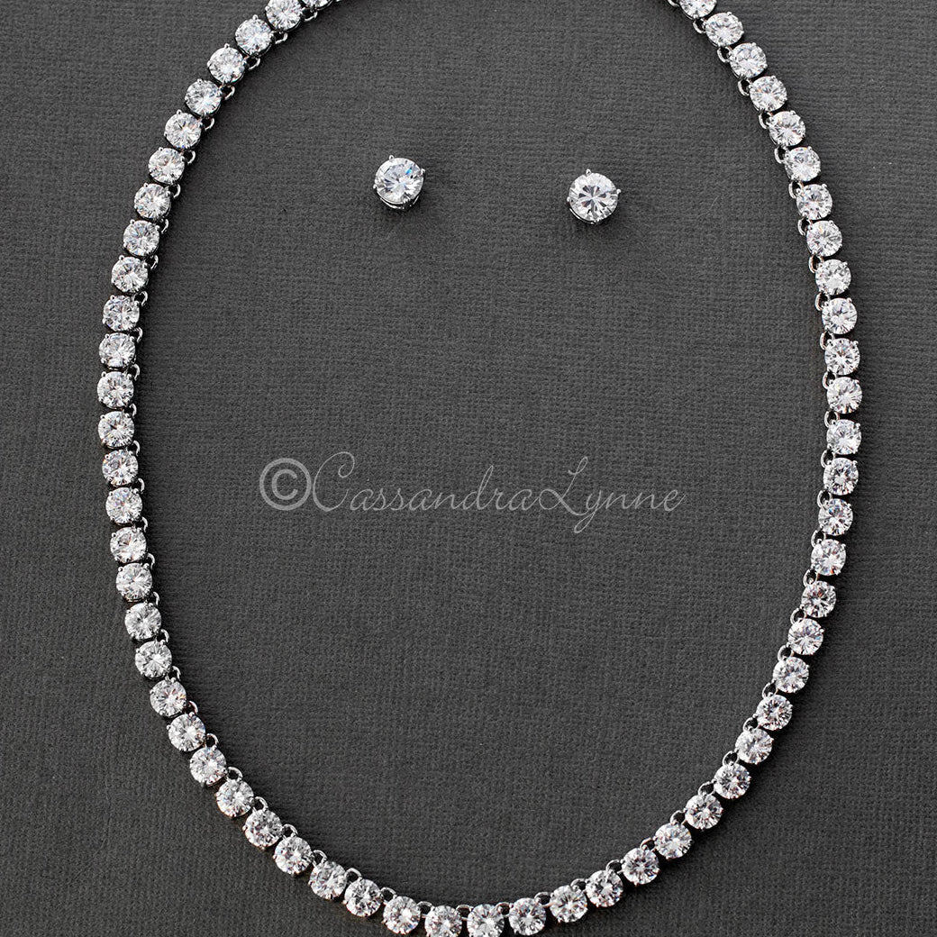 Cubic Zirconia Tennis Necklace and Earrings - Necklace Set - Cassandra Lynne
