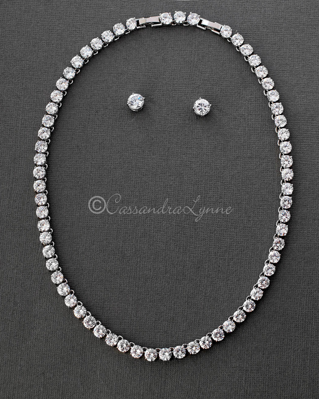 Cubic Zirconia Tennis Necklace and Earrings - Necklace Set - Cassandra Lynne