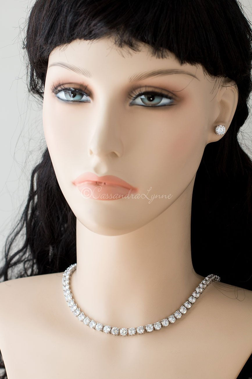 Cubic Zirconia Tennis Necklace and Earrings - Necklace Set - Cassandra Lynne