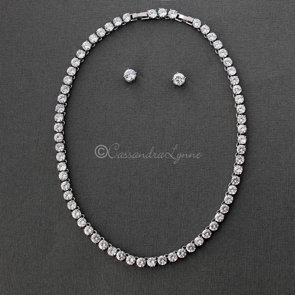 Cubic Zirconia Tennis Necklace and Earrings - Cassandra Lynne