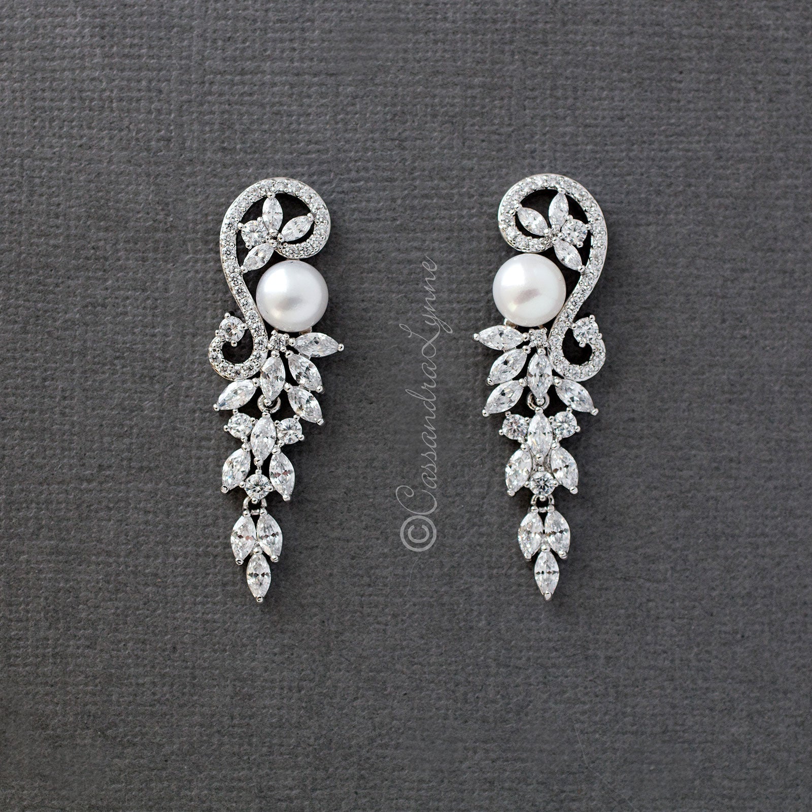 Cultured Pearl and CZ Wedding Earrings - Earrings - Cassandra Lynne