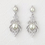 CZ Bridal Art Deco Earrings with Pearls - Earrings - Cassandra Lynne