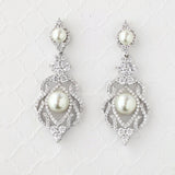 CZ Bridal Art Deco Earrings with Pearls - Earrings - Cassandra Lynne