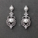 CZ Bridal Art Deco Earrings with Pearls - Earrings - Cassandra Lynne