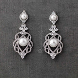 CZ Bridal Art Deco Earrings with Pearls - Earrings - Cassandra Lynne