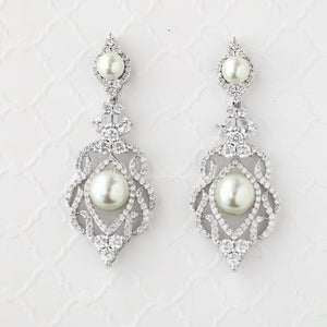 CZ Bridal Art Deco Earrings with Pearl