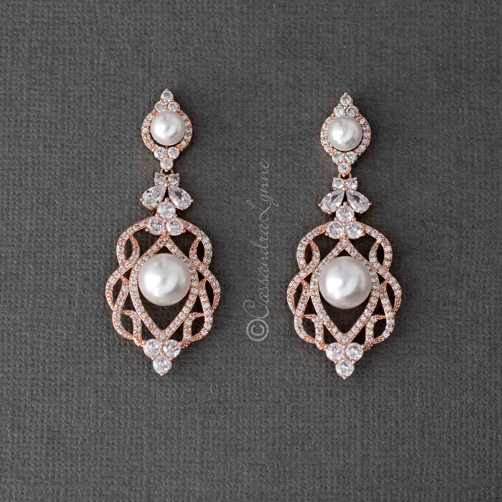 cz bridal art deco earrings with pearlscassandra lynne